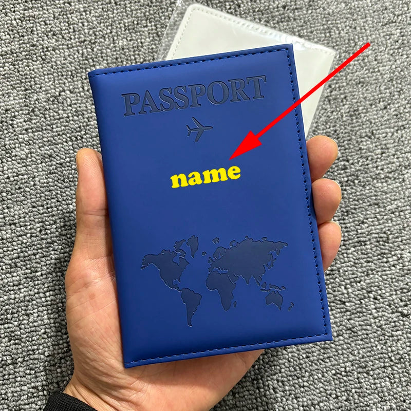 Funda de pasaporte personalizada con nombre en color dorado, billetera de viaje para hombre y mujer, porta pasaporte personalizable con nombre, tarjetero de presentación