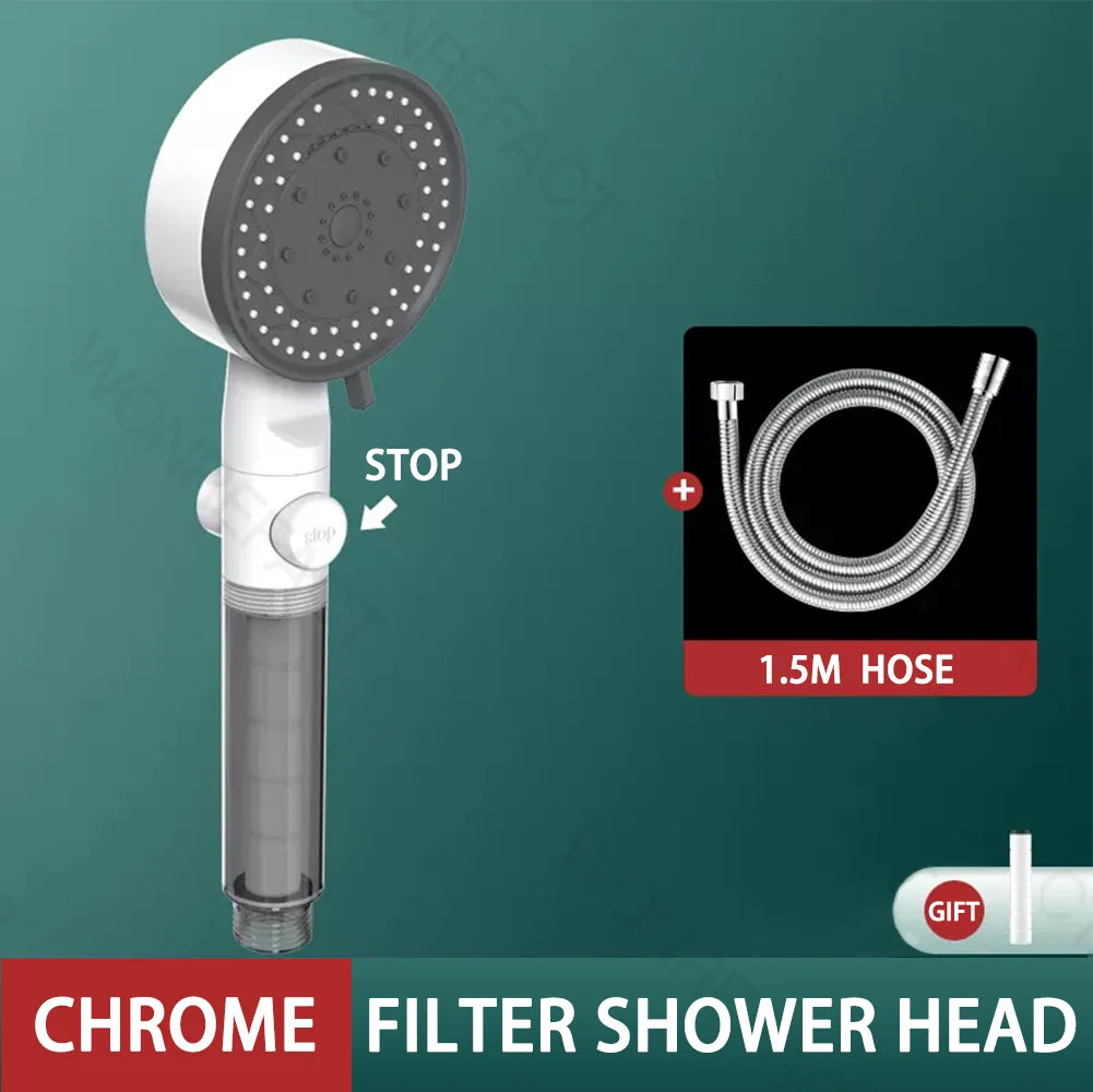 10 Mode Filter Shower Head Adjustable High Pressure Water Saving Shower One-click Water Stop Skin Care Shower Head Universal