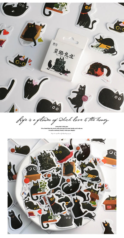 Mr. Paper 46pcs/Box Kawaii Black Cat Stickers Items Decoration DIY Handbook Stickers Boxed Cute Stickers Korean Stationery