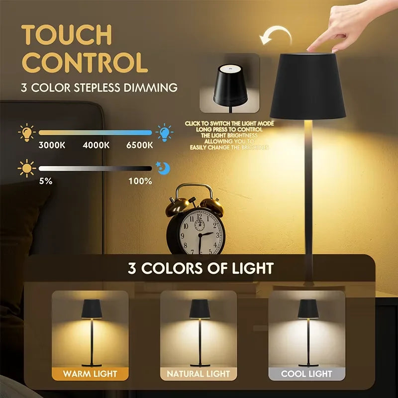 Table Lamp LED Touch Sensor Desktop Night Light Rechargeable Wireless Reading Lamp For Hotel Bar Restaurant Bedroom Decor Light