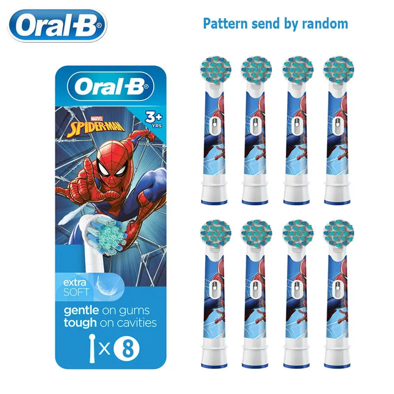 Recambio de cabezales de repuesto para cepillo de dientes eléctrico Oral B EB10 Kids, con cerdas suaves y cabezal redondo pequeño, ideal para limpieza dental de Spiderman y Frozen.