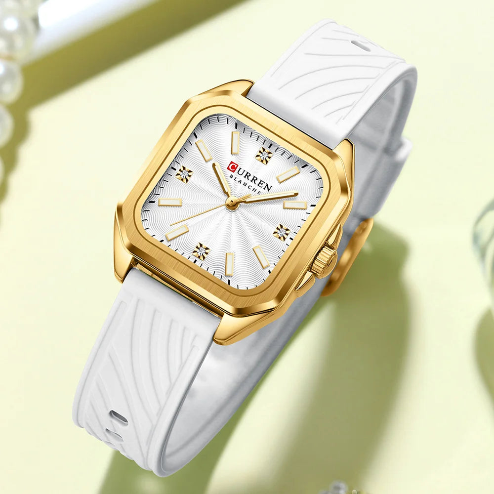 Relógio feminino quadrado minimalista pulseira pulseira de silicone casual