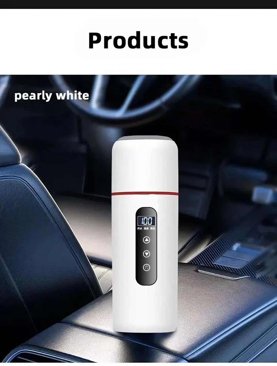 Hervidor eléctrico portátil para coche, 12 V, 24 V, 500 ml, para viaje, con aislamiento inteligente de acero inoxidable y pantalla OLED