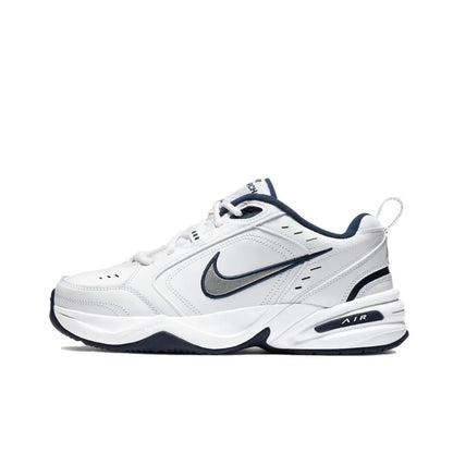 Zapatillas Nike Air Monarch 4 Low para hombre y mujer, clásicas, retro, informales, cómodas y acolchadas, blancas y plateadas.