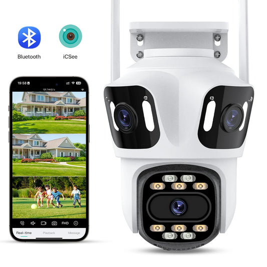 Three Lens PTZ IP Camera Outdoor HD Three Screen WiFi Security Camera Auto Tracking Dual Lens Wireless CCTV Camera iCsee