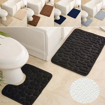 2PC Embossed Stone Pattern Toilet Mat Door Mats Absorb Water Mats Non-slip Carpet Mat, Can Wash Strip Carpet Home Decoration