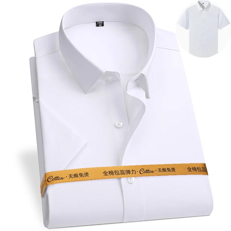New Fabric 80% Cotton 15% Elastic Silk 5% Spandex No-Iron Anti-Wrinkle Men's Long Sleeve & Short Sleeve Formal Shirts