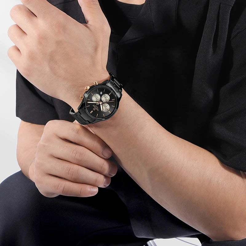 NAVIFORCE NF8076 Sports Watches for Men Stainless Strap Quartz 3ATM Waterproof Shockproof New Fashionable Clock