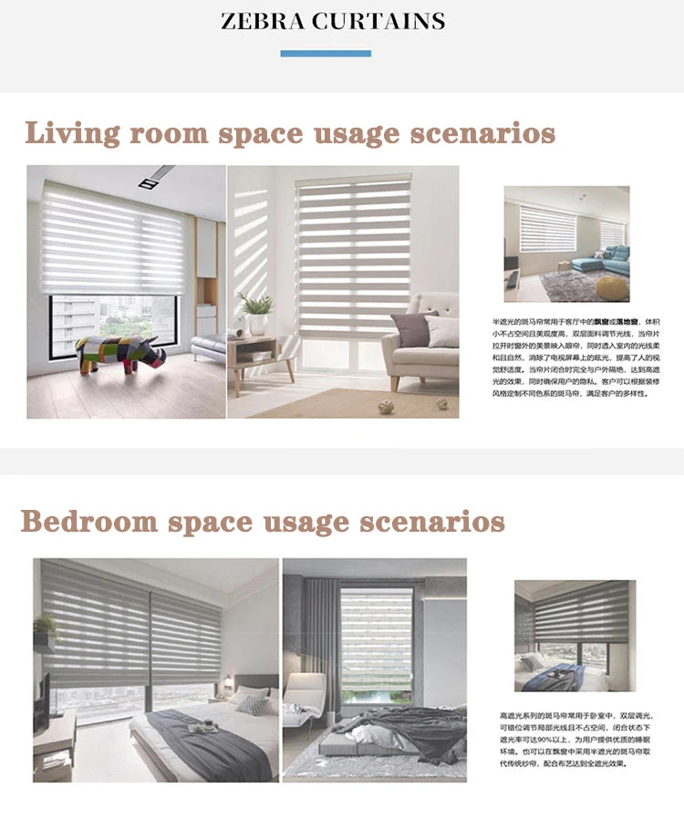 Custom Made Motorized Window Blinds Blackout Zebra Blinds Shades Dual Stripe Shades Day and Night Roller Blinds for Windows