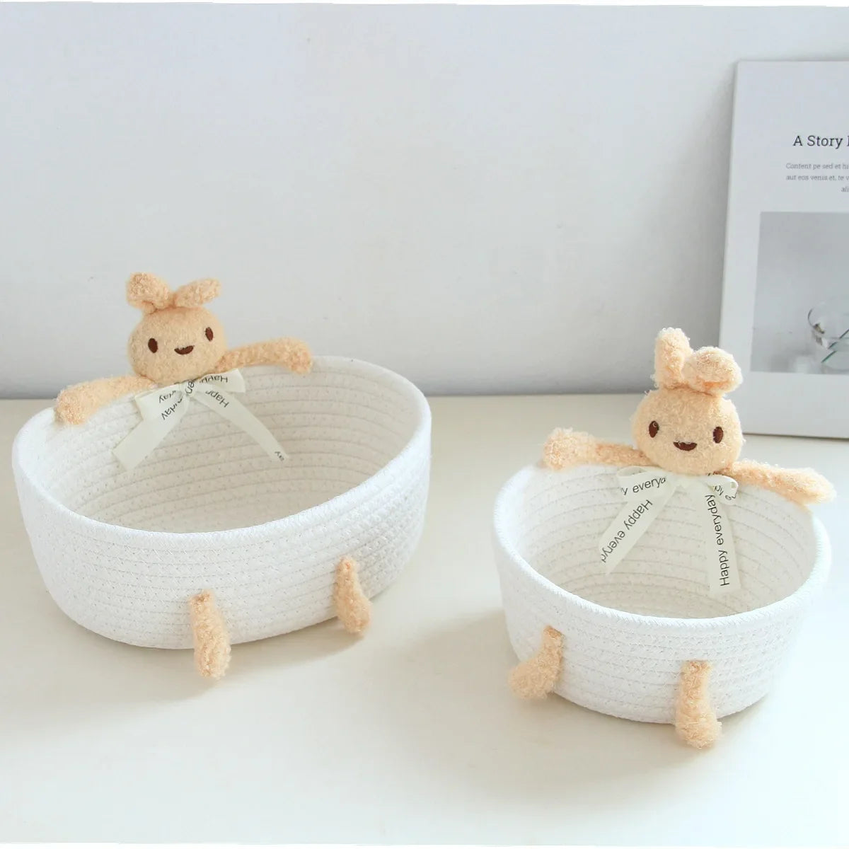 cartoon style weave sundries Storage Baskets household cosmetic hairpin Organize deposit container child toy classification case