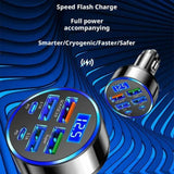 300W PD Car Charger 6 Ports Fast Charging QC3.0 USB C Car Phone Charger Type C Adapter Dual PD Super Fast with Digital Display