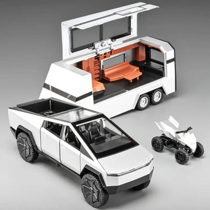 Camiones de juguete para niños, modelo Cybertruck, camioneta plateada, de metal fundido a presión, con sonido y luz, a partir de 3 años, escala 1:32.