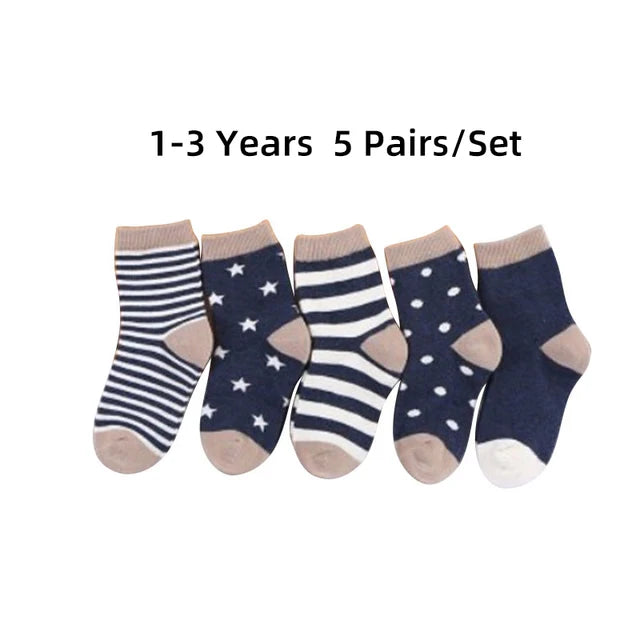 5 pares de calcetines de bebé con dibujos animados, primavera otoño, rayas, lunares, niñas y niños, calcetines tobilleros suaves, calcetines cortos para niños pequeños 