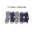 5 pares de calcetines de bebé con dibujos animados, primavera otoño, rayas, lunares, niñas y niños, calcetines tobilleros suaves, calcetines cortos para niños pequeños 
