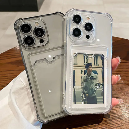 Funda transparente con ranura para tarjetas para iPhone 16, 15, 14, 13, 12, 11 Pro Max, Mini, X, XR, 7, 8 Plus, funda suave a prueba de golpes
