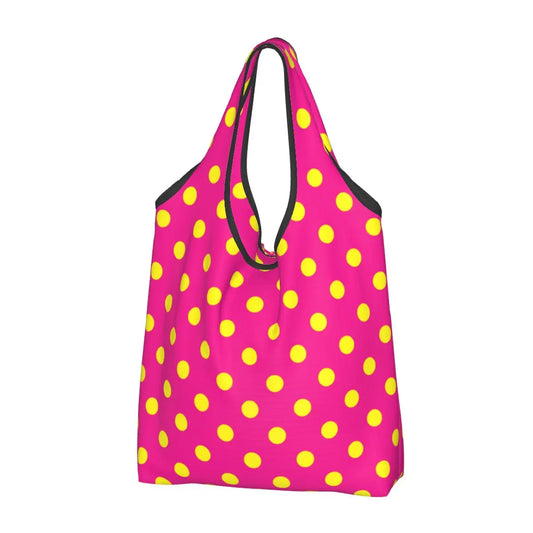 Custom Recycling Classic Black And White Polka Dot Shopping Bag Women Tote Bag Portable Grocery Shopper Bags