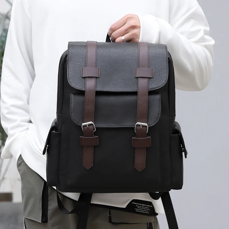 Mochila de piel sintética para hombre, mochila grande para portátil, mochila negra para adolescentes y niños, mochila marrón, 2023