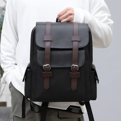 Mochila de piel sintética para hombre, mochila grande para portátil, mochila negra para adolescentes y niños, mochila marrón, 2023