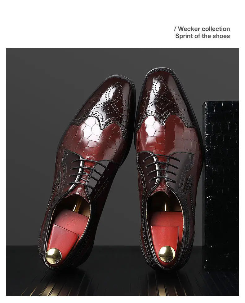 Crocodile Pattern Leather Shoes Business Oxford Footwear Men's Brogue Dress Shoes Leather Formal Shoes for Men Bullock Shoe 2024