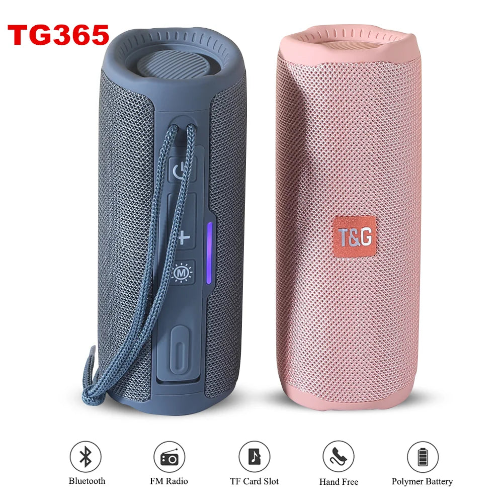 Altavoz portátil Bluetooth TG365, subwoofer inalámbrico LED de doble bajo, resistente al agua, columna para exteriores, radio FM, AUX, BT, TF, reproductor de música