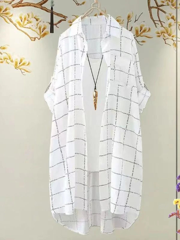 Plus Size Casual Plaid Print Oversize Women's Autumn Blouse Fashion Turn Down Collar Long Sleeve Winter Single-breasted Shirt