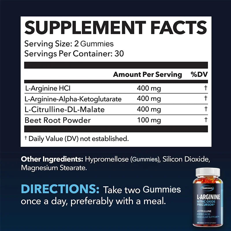 Arginine Supplement Gummies, Nitric Oxide Supplement with L-Citrulline, Citrulline and Essential Amino AcidsSupplement