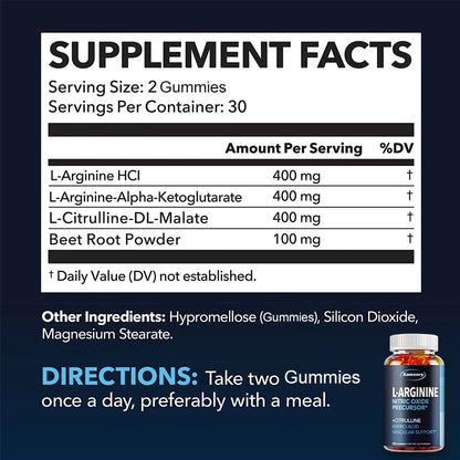 Arginine Supplement Gummies, Nitric Oxide Supplement with L-Citrulline, Citrulline and Essential Amino AcidsSupplement