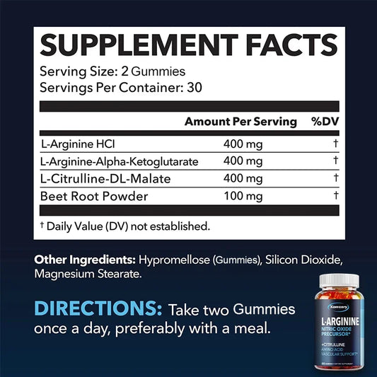 Arginine Supplement Gummies, Nitric Oxide Supplement with L-Citrulline, Citrulline and Essential Amino AcidsSupplement