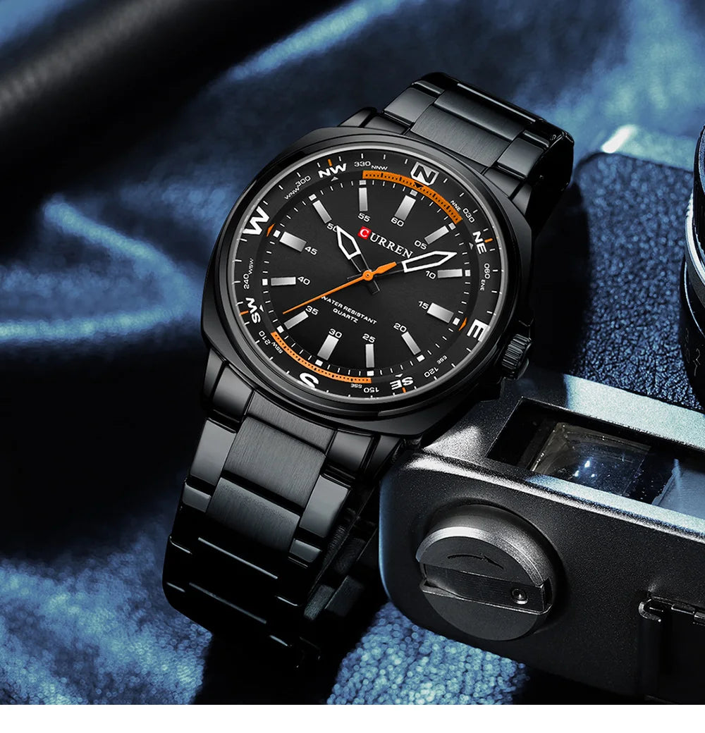 CURREN 8455 Men's Quartz Watch Large Dial Waterproof Stainless Steel Strap Casual Business Elegant Watches for Men Reloj Hombre