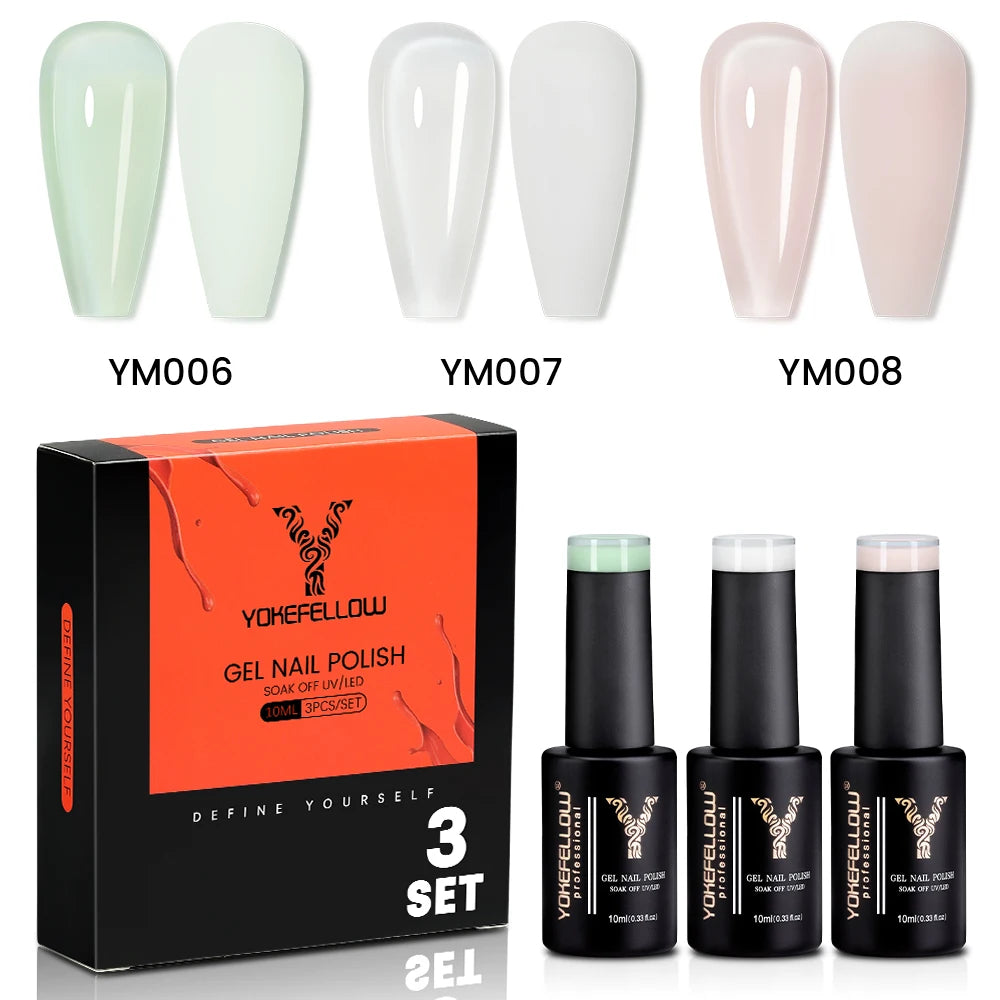 NEW YOKEFELLOW 10ml Crystal Jelly Nude Red Pink Gel Nail Polish Transparent Semi-permanent UV Gel Nail Art Soak Off Gel Varnish