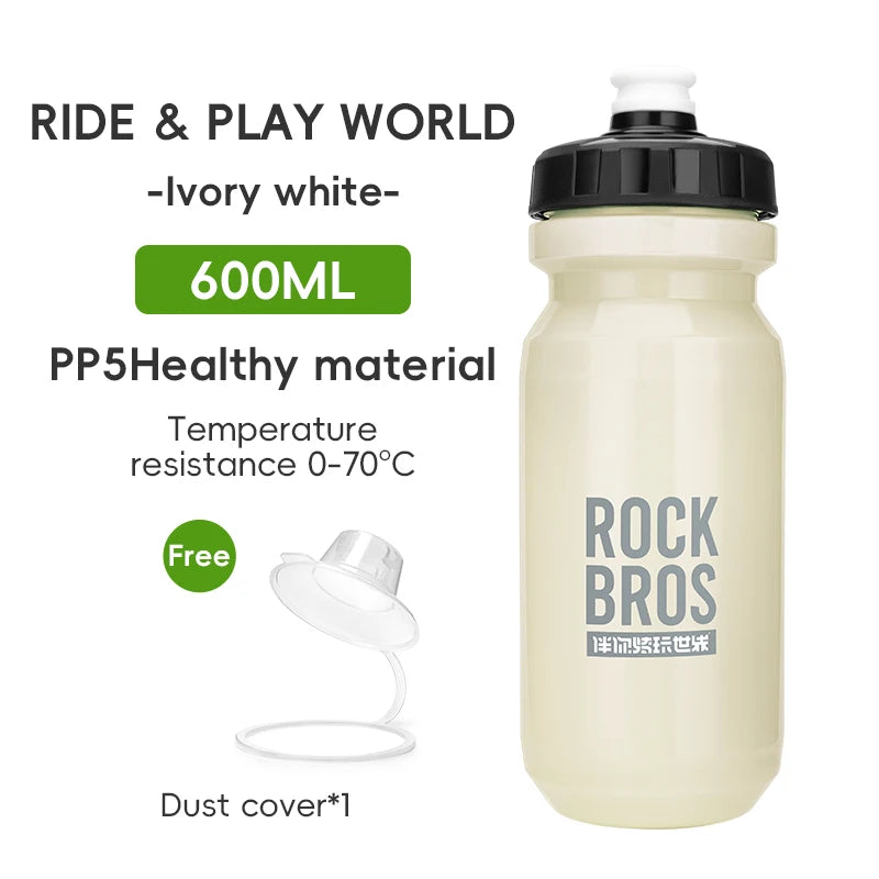 ROCKBROS Cycling Water Bottle 600ml Lightweight Bottle With Dust Cover Gym Water Kettle Drink Outdoor Sports Bike Accessories