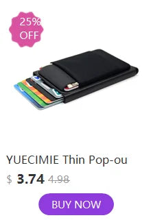 YUECIMIE Cartera delgada de aluminio con bolsillo trasero elástico, tarjetero para identificación, mini billetera RFID, estuche automático emergente para tarjetas bancarias.