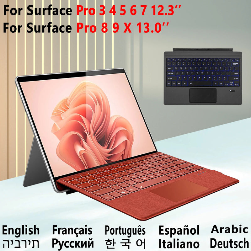 Trackpad Keyboard for Microsoft Surface Pro 3 4 5 6 7 8 9 X Backlit Russian Spanish Arabic Portuguese French Hebrew Keyboard