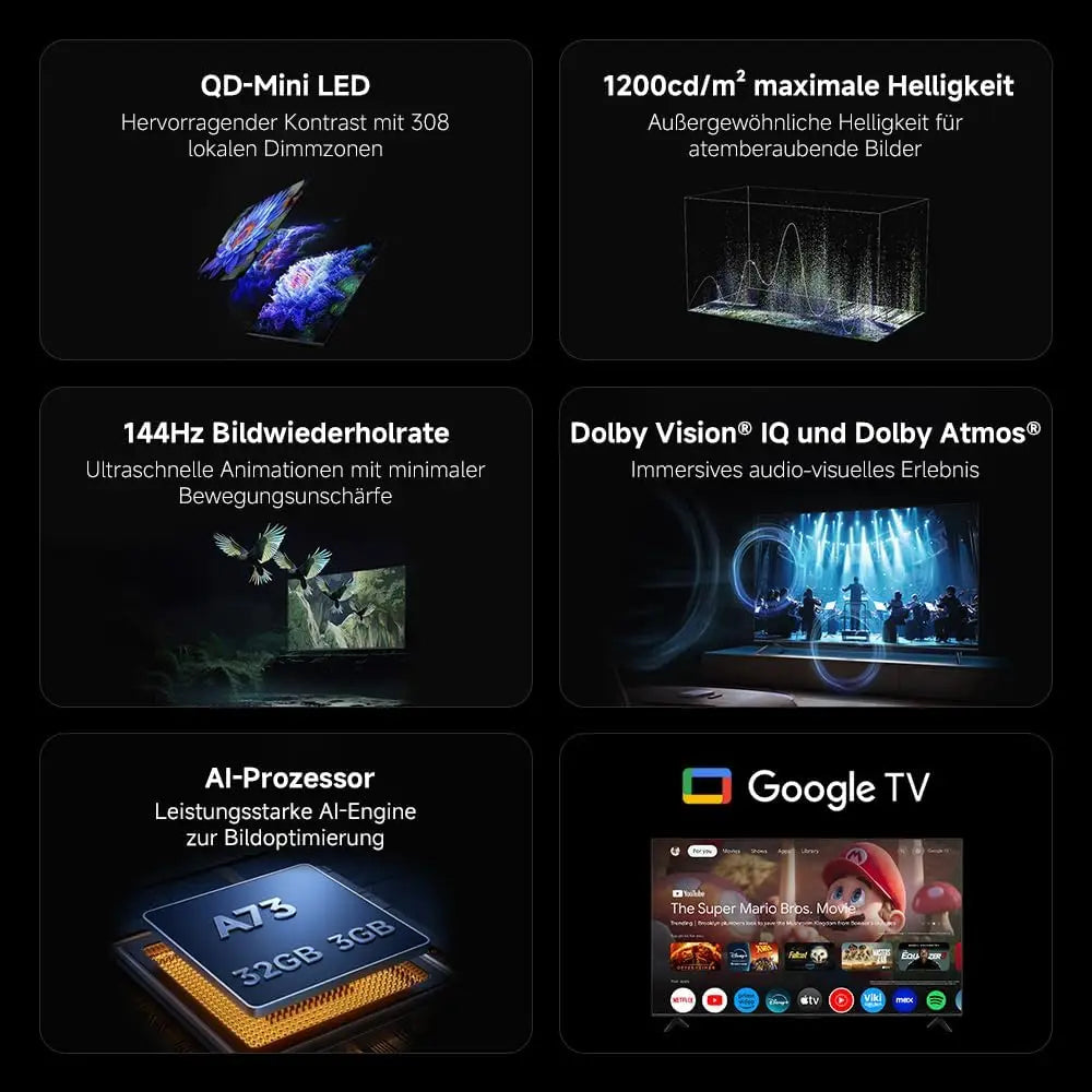 XIAOMI S MINI 55 144Hz QD-Mini LED Dolby Vision® IQ, Dolby Atmos® Google TV