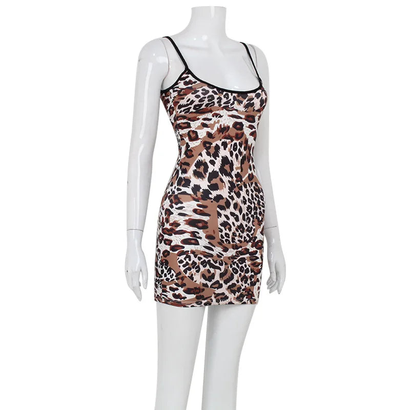 Fashion Sexy Summer Leopard Printed Women's Backless Streetwear Regular Casual Camisole Strapless Skinny Vestidos Robes