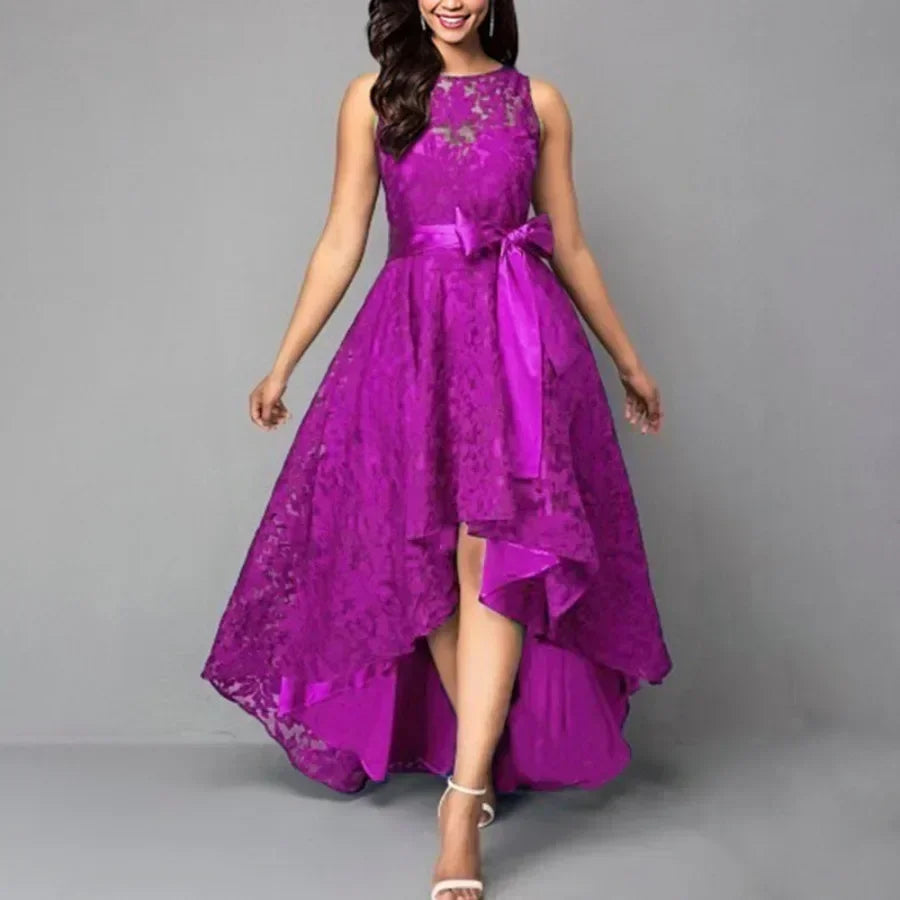 Vestido de dama de honor de boda para mujer 2025, elegante vestido de noche de encaje para fiesta, talla grande, ajustado, de cintura alta, con lazo, maxi vestidos para mujer