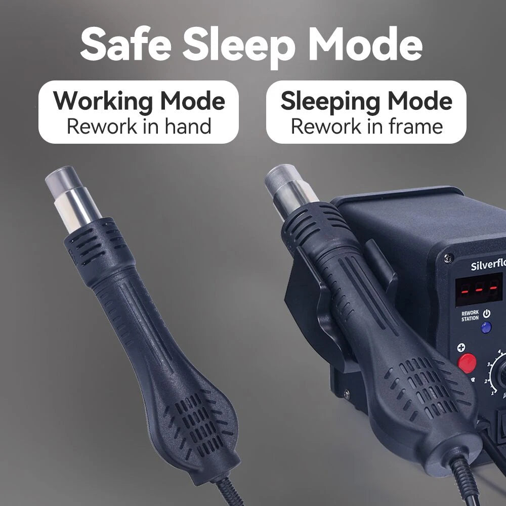 Silverflo 8586D Soldering Station 2 IN 1 Hot Air  Solder Station with 2 Digital display,10-Minute Sleep Mode for SMD Rework