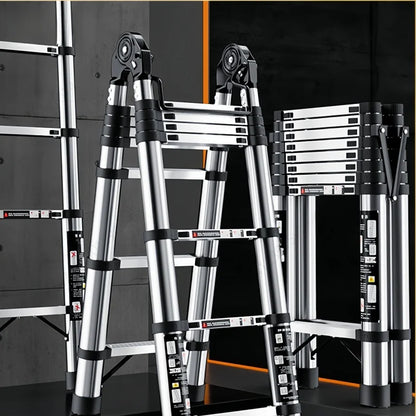 Escalera telescópica de acero inoxidable, resistente, ajustable, plegable, multifunción, para uso doméstico, interior y exterior.