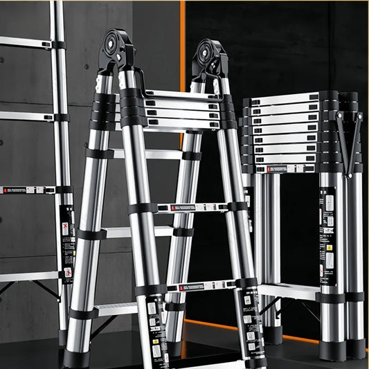 Escalera telescópica de acero inoxidable, resistente, ajustable, plegable, multifunción, para uso doméstico, interior y exterior.