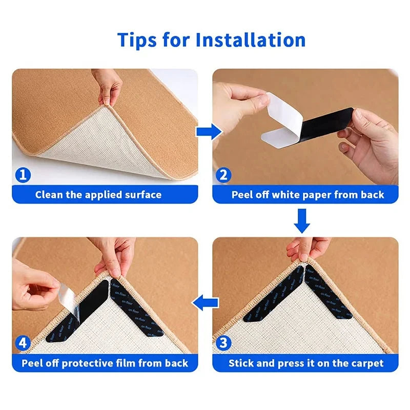 16/8 pegatinas antideslizantes para alfombras, reutilizables, lavables, antirrugas, fijas, para suelo, cinta adhesiva, almohadilla de esquina