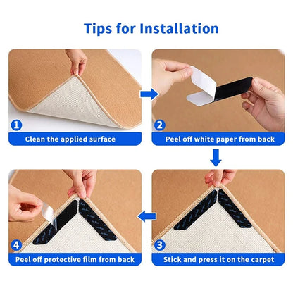 16/8 pegatinas antideslizantes para alfombras, reutilizables, lavables, antirrugas, fijas, para suelo, cinta adhesiva, almohadilla de esquina