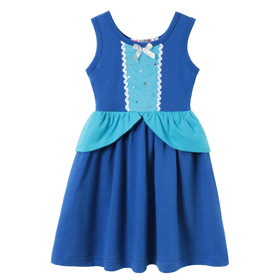 Vestido Casual Infantil para Meninas – Estilo Sereia/Rapunzel, Manga Curta, Alça em um Ombro Só, Fantasia de Princesa, Vestido Casual de Verão