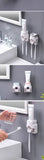 Automatic Toothpaste Dispenser Set Wall-Mounted Extruder Plastic No-Punch Lazy Man Toothbrush Holder Bathroom Accessories Gadget