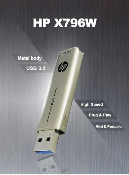 HP USB Flash Drive 3.2 32GB 64GB High Speed ​​Sticks External Storage Metal Pen Drive Creative Personality Car Music