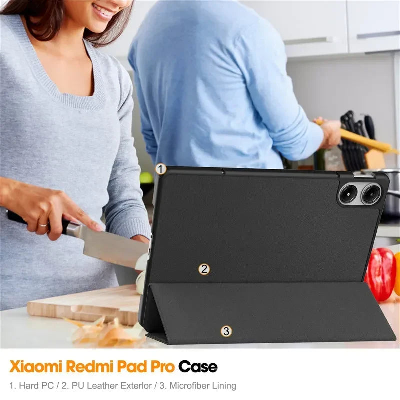 For Xiaomi Redmi Pad Pro 2024 Tri-Folding Flip Stand Case Funda for Red Mi Pad Pro 12.1 Tablet with Auto Sleep Cover