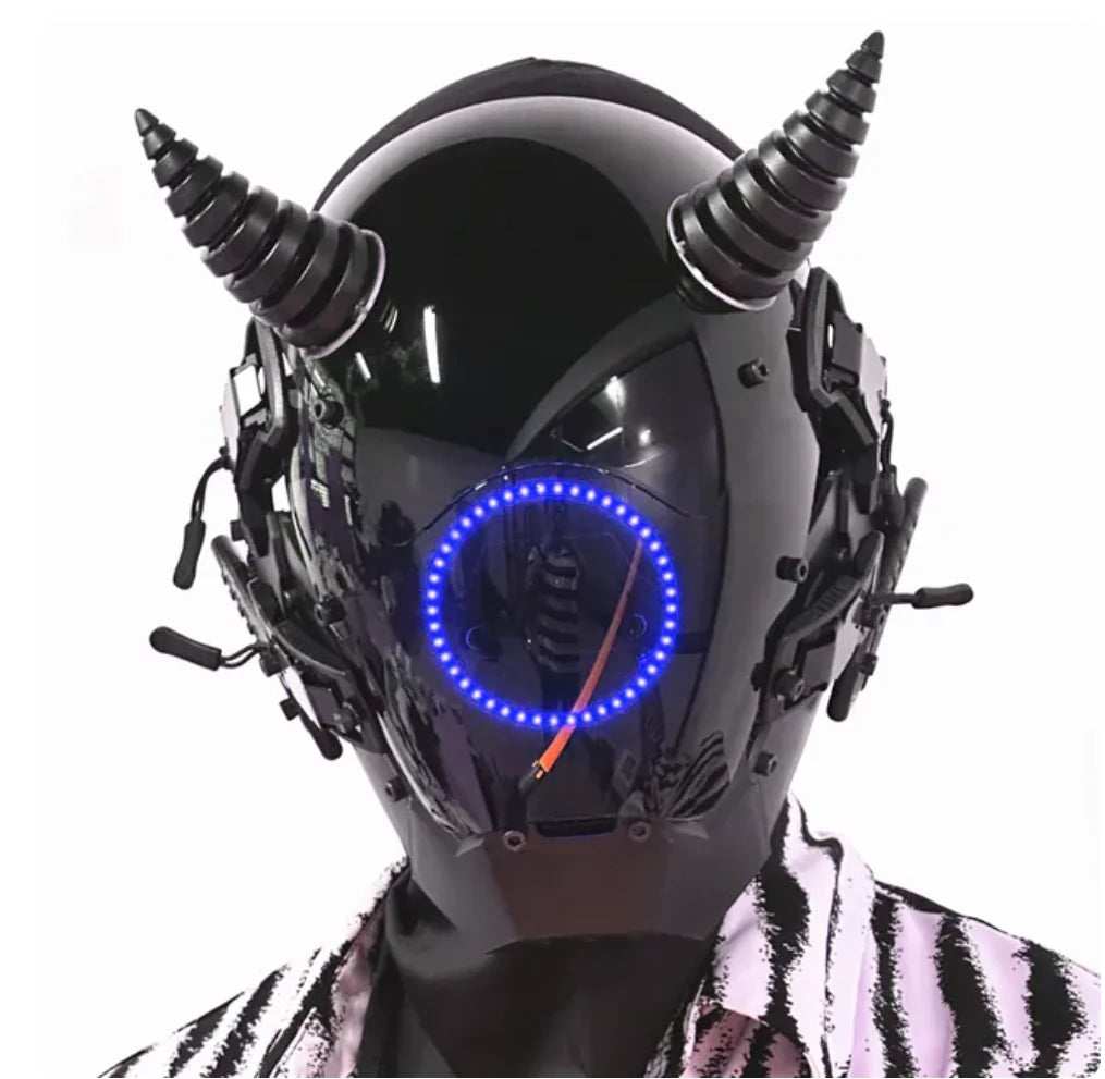 Capacete Cyberpunk com LED – Máscara para Festas, Halloween, Natal e Cosplay – Presente para Adultos