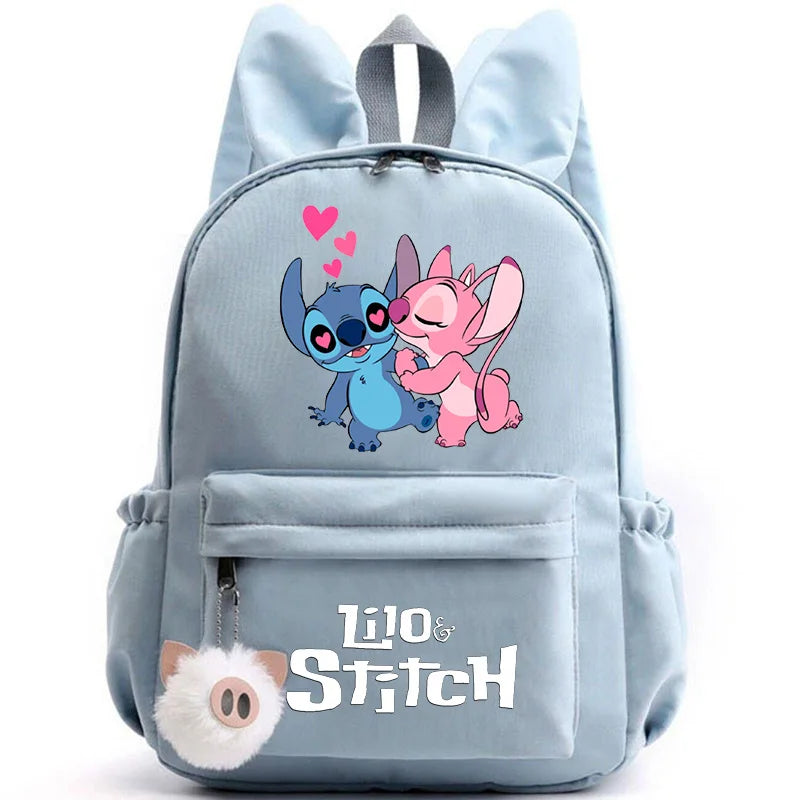 Mochila Disney Lilo Stitch para niñas, niños y adolescentes, informal, escolar, de viaje, con orejas de conejo