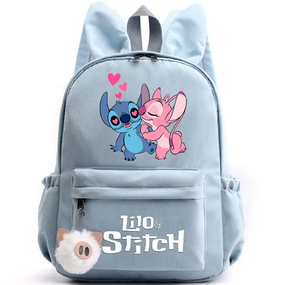 Mochila Disney Lilo Stitch para niñas, niños y adolescentes, informal, escolar, de viaje, con orejas de conejo