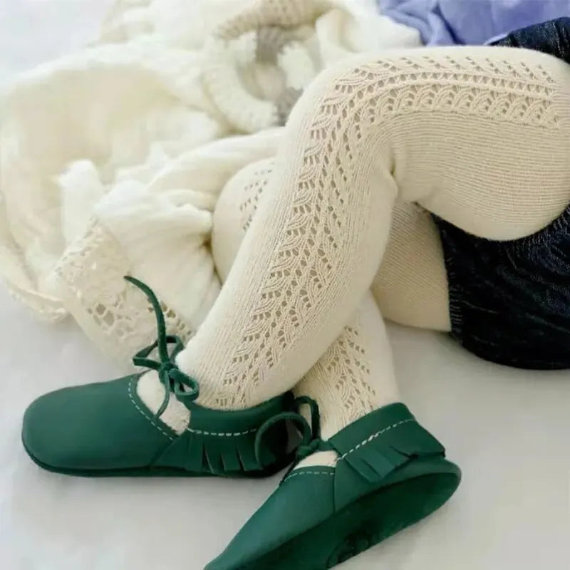 Medias de algodón para bebés y niñas, medias para niños pequeños, transpirables, sólidas, bonitas, pantimedias de princesa de estilo español