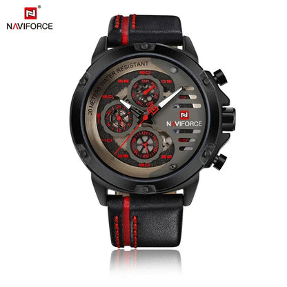 NAVIFORCE Men Watch Sport Man Wristwatch Top Brand Luxury Gold Military Date Week Genuine Leather Quartz Male Clock Gift 9110